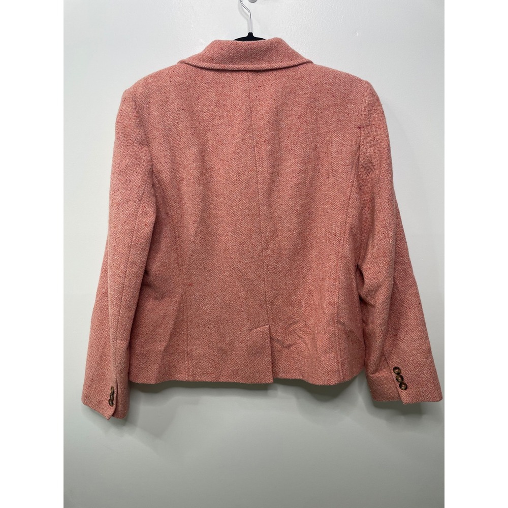 LL Bean Womens Coral Pink Herringbone Wool Silk‎ Blend Blazer Jacket L Old Money - Picture 4 of 9